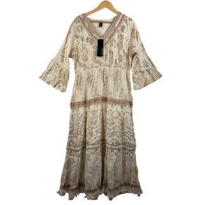 Me 2 Magic‎ boho gold trim crochet embroidered maxi dress Goddess sz 2X